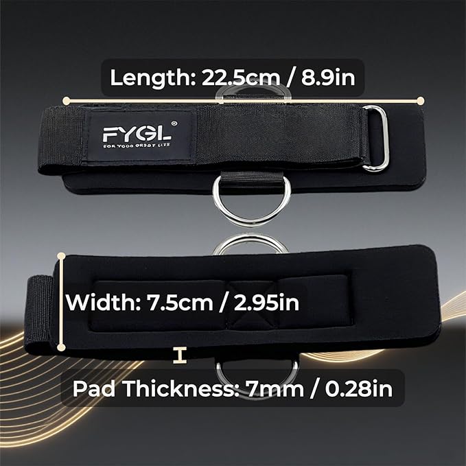 Adjustable Wrist Cuffs for Cable Machines - 7mm Neoprene Padded Straps with D Rings, Heavy Duty Gym Cuffs for Strength Training (Men/Women)