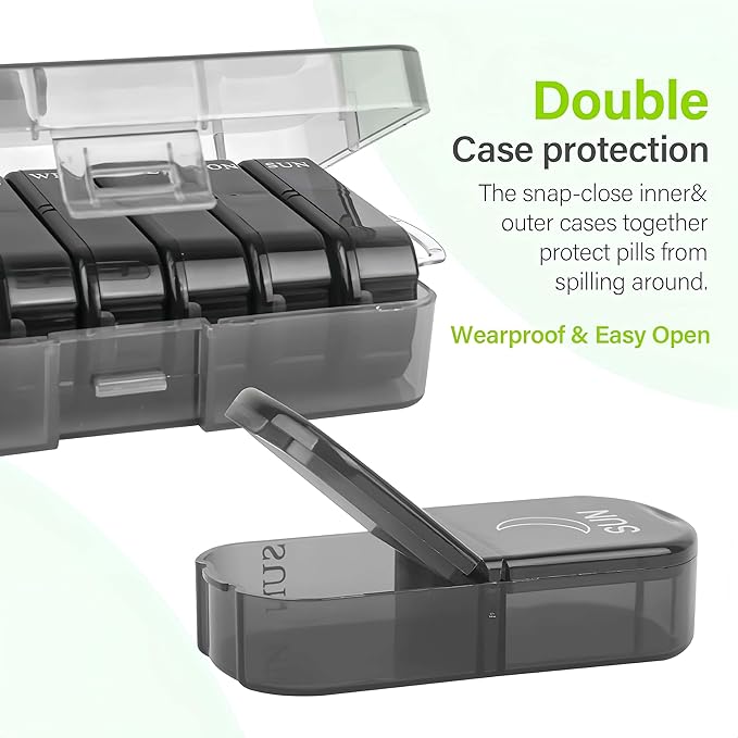 2 Pack Weekly Pill Boxes and Organizer 2 Times a Day, Travel Essentials 2 Week 14 Day Morning and Night Pill Dispenser, Black Large Daily Am Pm Pill Organizer 7 Day for Vitamin
