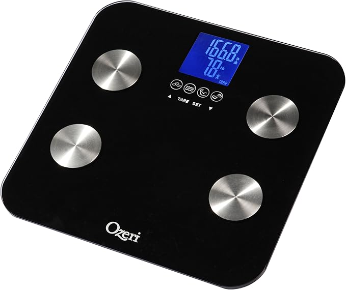 Ozeri Touch 440 lbs Total Body Weight Scale (Body Fat, Muscle, Bone, Weight & Hydration), Auto Recognition Bath Scale with Infant Tare