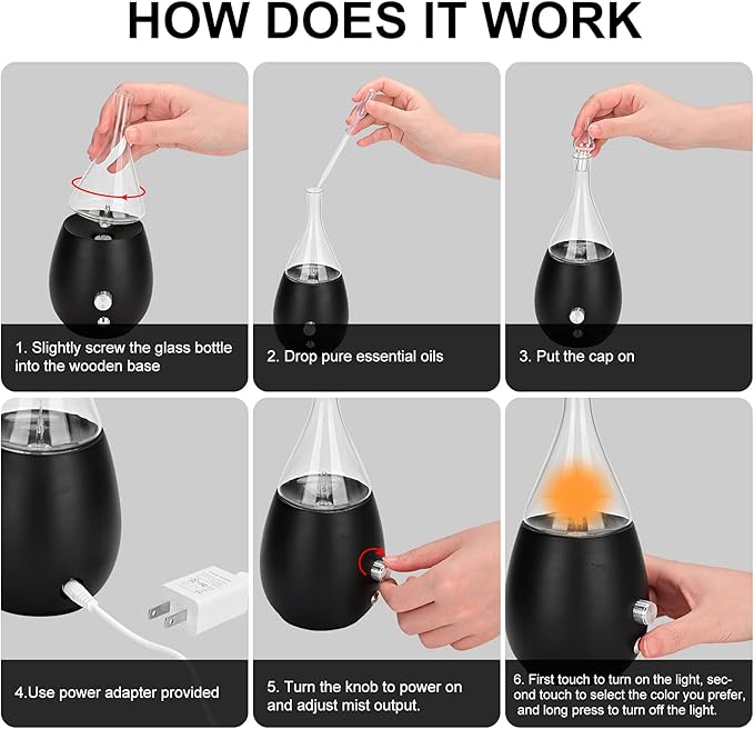 Lychee Essential Oil Diffuser Humidifiers, 7 Colors Light Setting, Quiet Diffuser, Small Aromatherapy Diffuser with Wood Grain Base for Home Bedroom Office Yoga Nice Gift