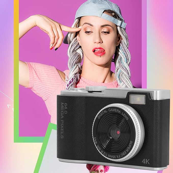 Digital Camera, 48MP Vlogging Camera, HD 1080P 16X Zoom Anti-Shake, Beauty Filter 2.4" Screen Compact Selfie Camera for Teens Kids (Black)