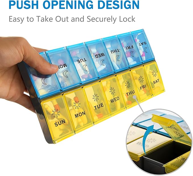 Mossime XL Large Daily Pill Organizer 2 Times a Day, Extra 7 Day Pill Box Am Pm, Weekly Day Night Vitamin Holder, Medicine Organizer, Big Pill Container, Medication Dispenser 14 Compartments