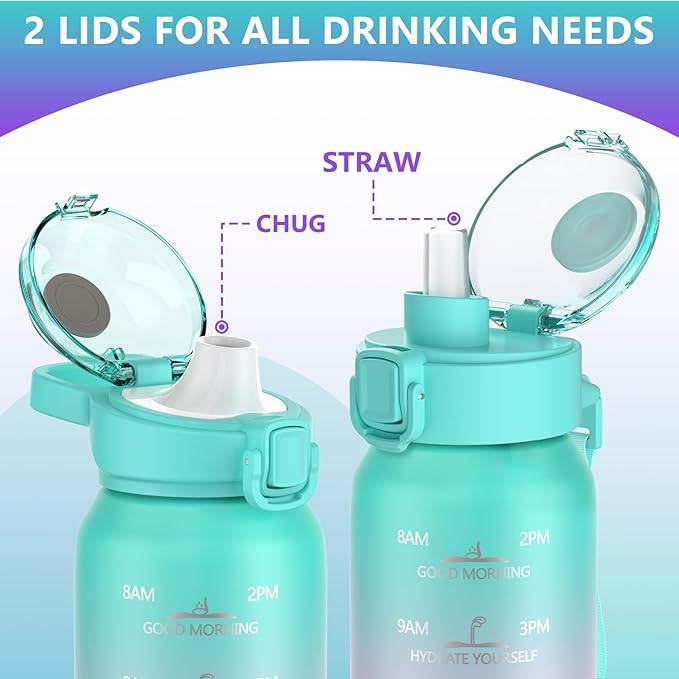 17oz Insulated Water Bottle with handle BPA Free, 316 Stainless Steel Water Bottles 500ml with Time Marker Double Walled, Metal Water Flask Jug for Hiking, Biking, Running, Three Colors