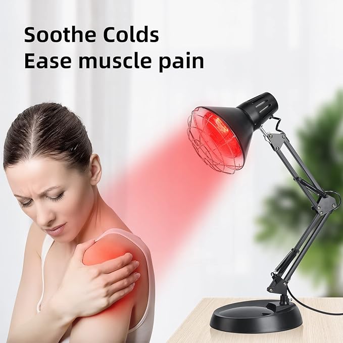 Infrared Red Light Therapy with Sturdy Base, Heat Lamp Device with 150W Bulb, Adjustable Near Infrared Light Heat Lamp Set for Body Neck Shoulder Joints Back Pain Relief