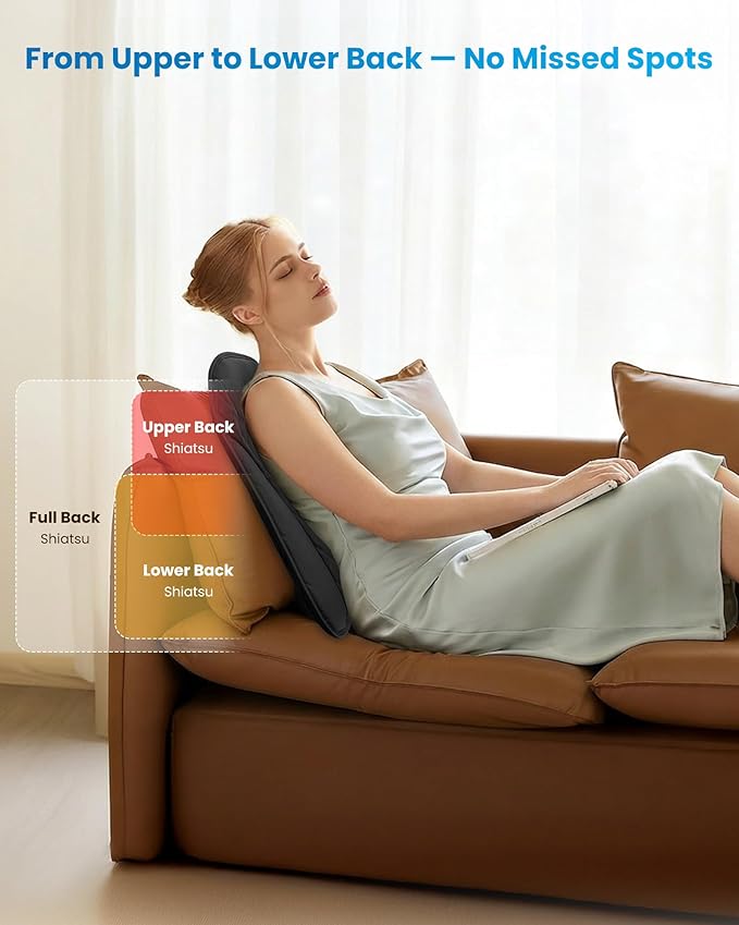 COMFIER Ultra-Slim Heated Back Massager for Chair,Deep Tissue Shiatsu Back Massager with Heat,Up–Down Moving 10 Massage Nodes,Upper/Lower/Full Back Relief,Gift for Women & Men