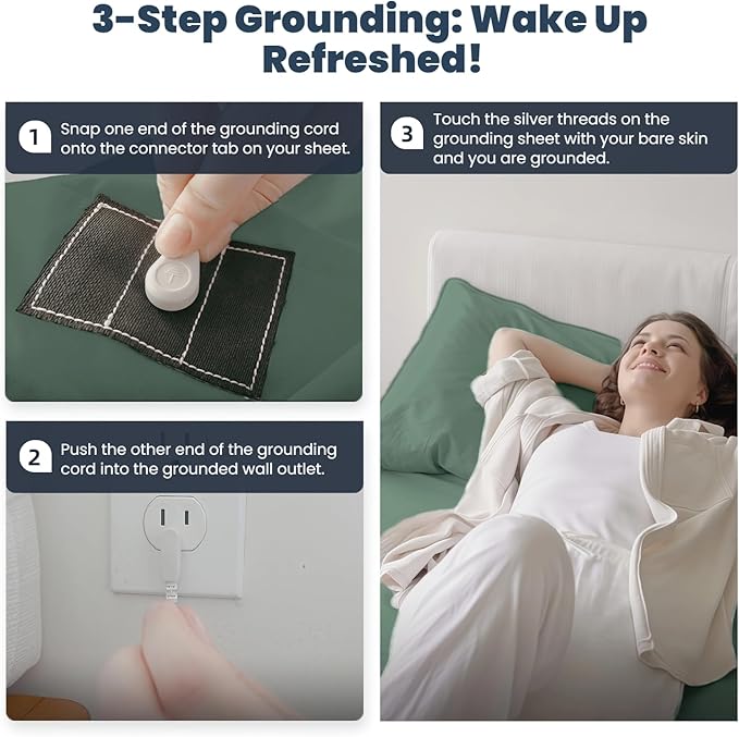 OKOHEY Grounding Fitted Sheets with 15ft Earthing Cord, Queen Size, 90% Organic Cotton + 10% Silver Fiber, Soft & Breathable Grounded Sheet for Better Sleep and Enhanced Wellness, Green