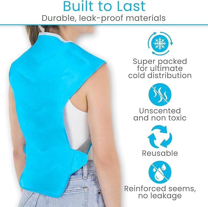 Artic Flex Large Ice Pack for Back - Full Back Ice Pack Wrap for Pain Relief - Reusable Cooling Pad with Straps, Extra Large and Wearable - Hot and Cold Therapy for Men & Women - for Muscle Fatigue