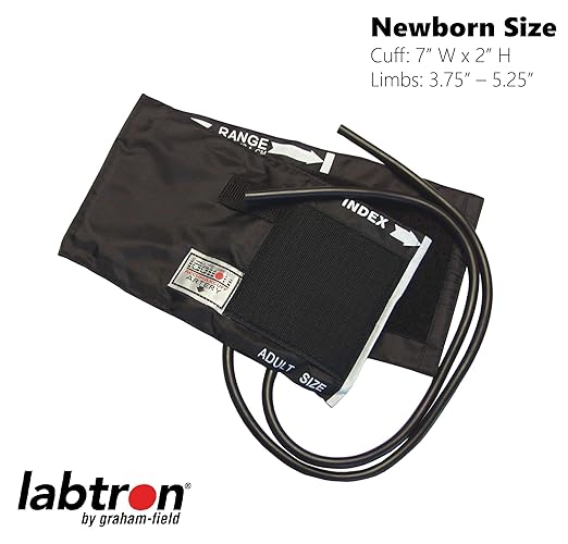 Labtron Accumax Blood Pressure Cuff - Nylon Cuff & 2-Tube Latex Bladder - Newborn, Black, 2355-2N