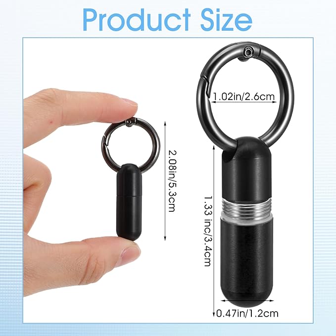 Small Pill Case Keychain Tiny Portable Pill Carabiner Clip Holder Bottle Micro Waterproof Metal Container Mini Emergency Medicine Organizer for Outdoor Camping Travel Purse Pocket(Black)