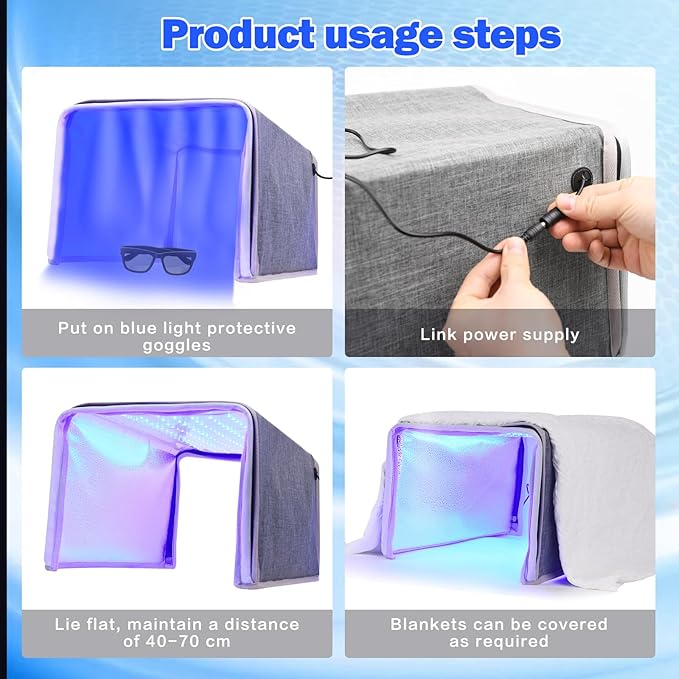 Portable LED Blue Light Box, Safe and Effective Blue Ray Light 144LED Three-Sided Lighting Home Use