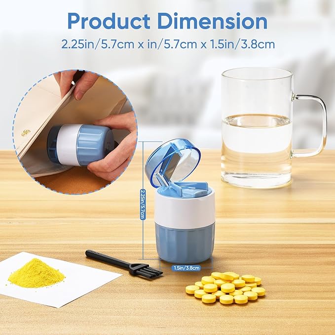 Pill Cutter, Crusher and Grinder, Splitter Accurate and Easy Cutting, Stainless Steel Blade, Perfect for Travel, Ideal for Purse or Pocket, Daily Usage, Ideal for Medication (Blue)