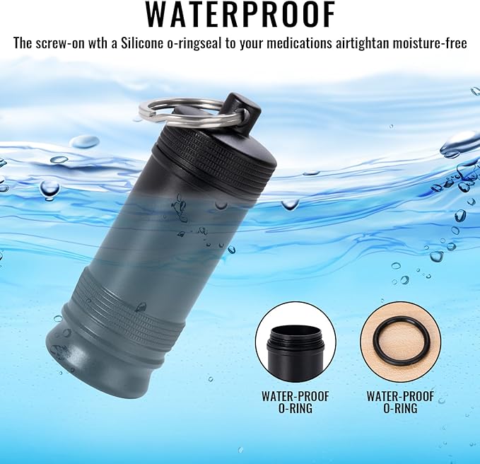 Portable Keychain Pill Holder - Waterproof Aluminium Alloy Small Pill Case, Metal Pill Container for Purse Daily Pill Box Medicine Bottle Organizer for Outdoor Camping Travel