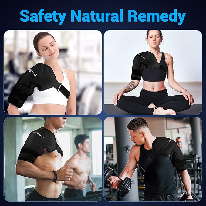 Comfytemp Shoulder Ice Pack Wrap Rotator Cuff Cold Therapy, Ice Packs for Injuries Reusable Gel, Cold Compress Brace for Shoulder Pain Relief, Men Women Recovery Items (Large/X-Large), Black