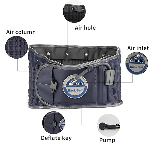 Decompression Belt - Inflatable Spinal Traction Brace for Lumbar Support and Lower Back Pain, Back Reliever for Men and Women, Navy Blue (29-49 Inch Waist)