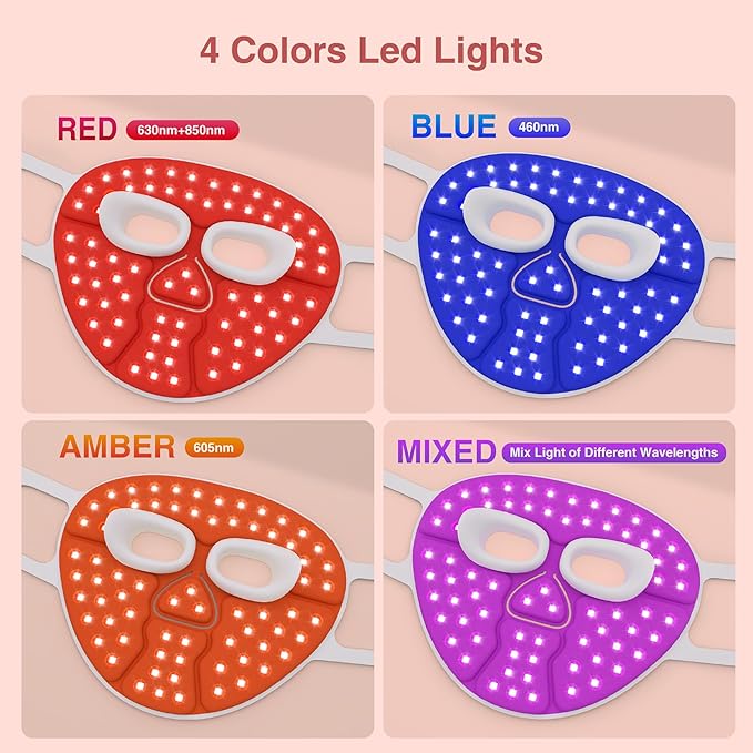 Red Light Therapy for Face, 4 Modes Portable Red Light Therapy for Face, 3000mAh Rechargeable Remote, 850nm Infrared & Red Light Masks, 280 LEDs, Timing Function, at Home & Travel