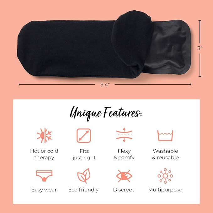 Hot & Cold Reusable Perineal Ice Pack with 4 Washable Cotton Sleeves & Carry Bag for Postpartum Perineal Pain, Hemorrhoids, C-Section Scar, Breastfeeding, Post-Waxing Hair Removal & More