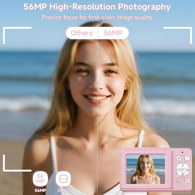 Digital Camera, 56MP 2.7K Dual-Screen Selfie Camera with 16X Zoom, 20 Filters & Anti-Shake, Portable Point and Shoot Digital Cameras with 32GB Card, Compact Travel Cameras for Beginners Teens Kids