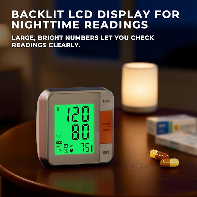 Blood Pressure Monitors for Home Use Accurate Wrist Blood Pressure Machine Adjustable 5.3"-7.7" BP Cuff for Home Use 2x120 Sets Memory Backlight LCD Display with Carrying Case