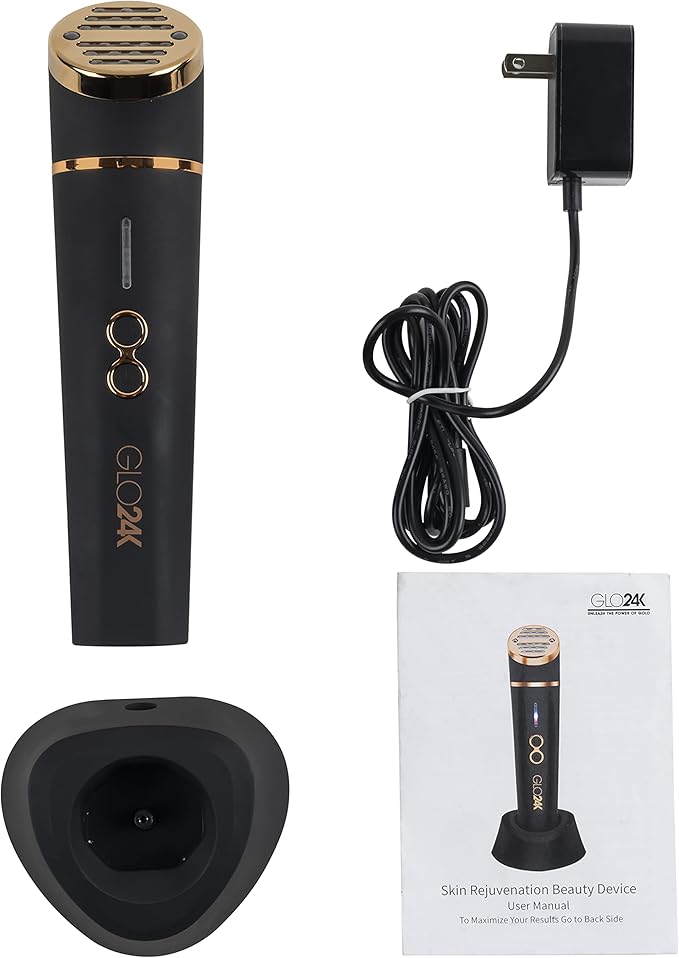 GLO24K Red Light Beauty Device for Face & Neck – 3-in-1 Facial and Neck Massager with Triple LED & Advanced Vibration Technology