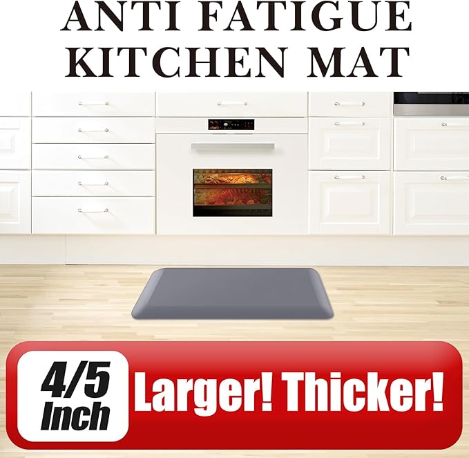 4/5 Inch Thick Kitchen Mat - Cushioned Anti Fatigue Mats for Kitchen Floor - Easy to Clean, Waterproof, Non-Slip Kitchen Rug for Sink, Office, Kitchen (17''x39'' Grey)
