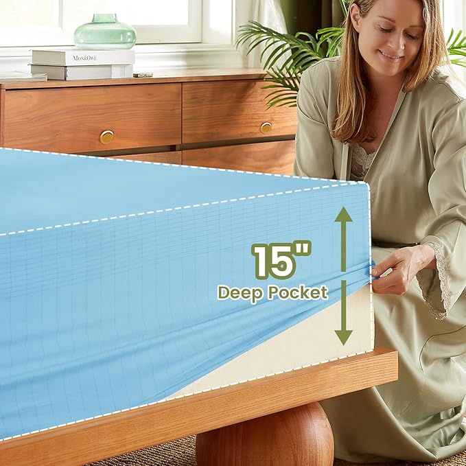 Bamboo Viscose Grounding Sheets, 10% Silver Infused Grounding Cooling Bed Sheets, Silky Breathable Than Cotton for Hot Sleeper, 15 Deep Pocket Grounded Fitted Sheets Only, CK