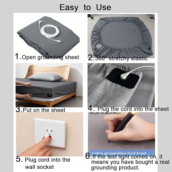 Grounding Sheets, 20% Pure Silver Fiber + 80% Organic Cotton, Grounded Sheet Earth Connected Bedding Fitted Earth Sheets with Grounding Cord