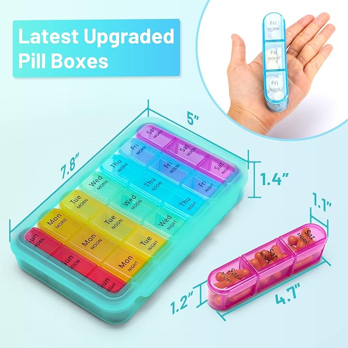 ASprink 3 Times a Day Pill Organizer - Large 7 Day Medicine Box, Travel Pill Case, Vitamins & Medicine