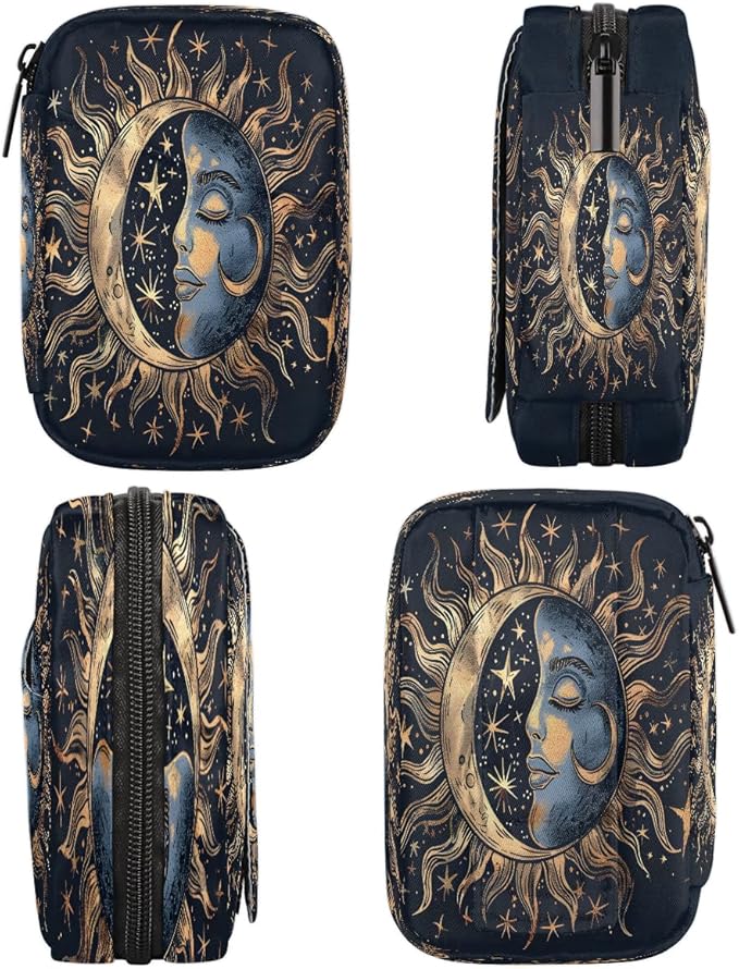 Weekly Travel Pill Organizer Case for Purse with Removable 7 Day Box Portable Compact Size Pill Box Fashionable Pill Container for Medicine Vitamin Supplement Boho Moon Ethnic