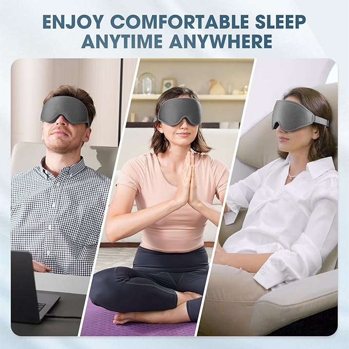 Sleep Mask | 99% Fully Block Out Light Eye Sleep Mask | Long Lash Extension | 3D Deep Contoured Eyes Cover Zero Pressure | Adjustable Straps | Sleep Travel Home Nap Rest Women Men (Grey)