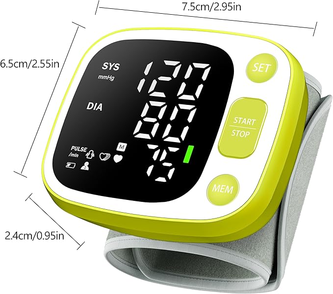 Oklar Blood Pressure Monitors for Home Use Rechargeable Wrist Digital BP Machine Cuff with LED Backlit Display, Voice Broadcast, 240 Memory Storage for 2 Users with Carrying Case, Green