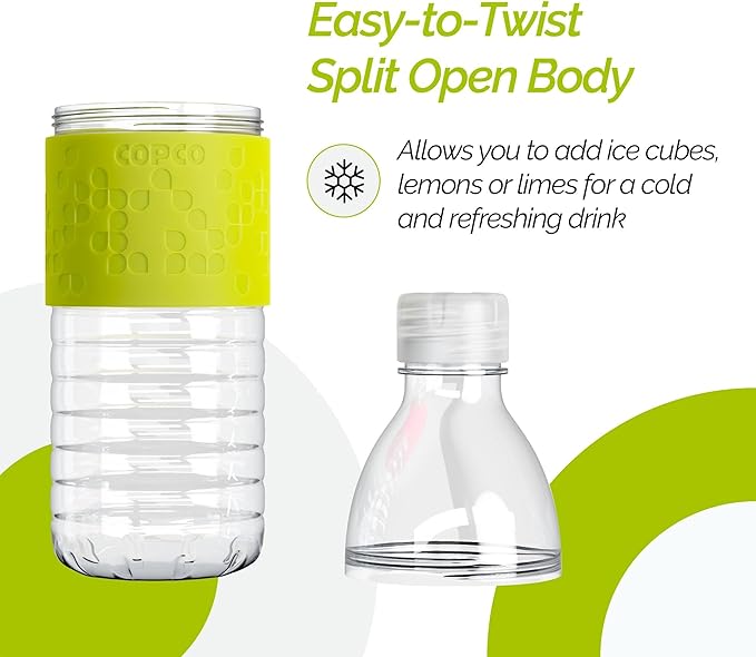 Copco Hydra 16.9 oz Water Bottle – Leak Proof, Tritan Durable, BPA Free, Dishwasher Safe, Twist Open Body for Ice & Easy Cleaning, Silicone Non-Slip Grip, Portable for Gym & Office (Lime Green)