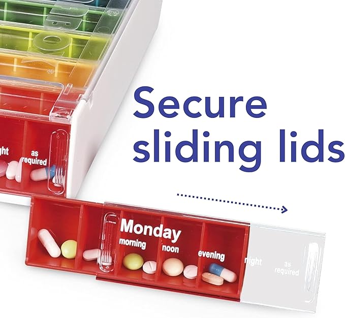 Anabox Weekly Pill Organiser, 7 Day Pill Box, Handy Organised Tablet Dispenser/Container, White, 19 x 12 x 5.4 cm