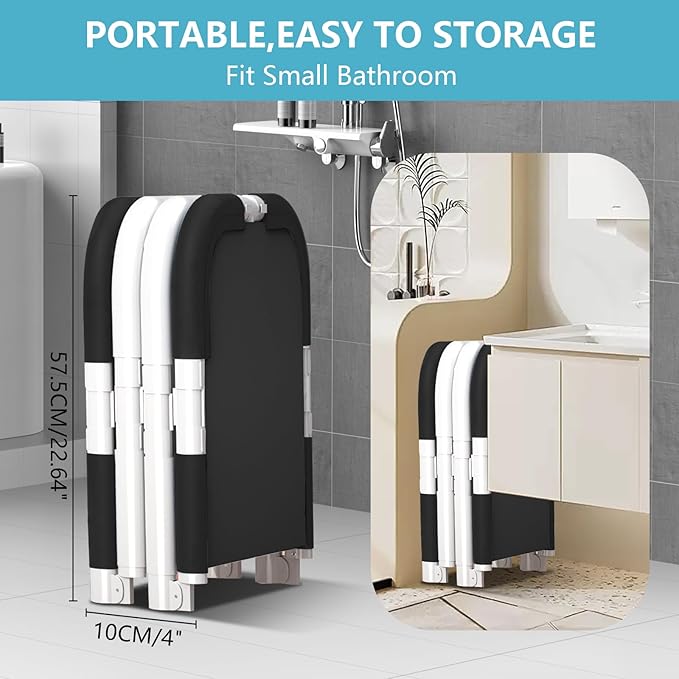 Simcat 45" Large Portable Foldable Bathtub with Metal Frame for Adult (1.2 meters pure black includes cushion and drain pipe)