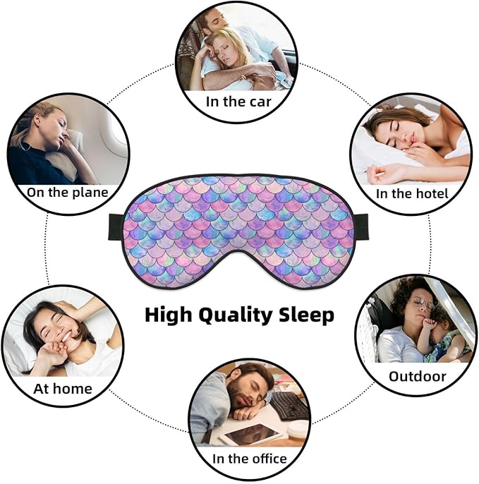 Watercolor Fish Scales Sleep Mask Eye Mask with Adjustable Strap Eye Sleep Shade Cover Blocks Light for Women Men Airplane Travel Nap