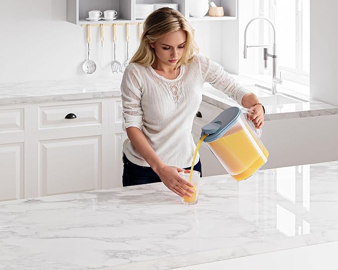 Tribello Pitcher with Lid 1 Gallon, Slim Clear Plastic Water Jug with Pivot-top Spout Lids, Iced Tea Pitcher for Fridge, Freezer/Dishwasher Safe, and BPA/Phthalate Free - Bulk (2 Pack)