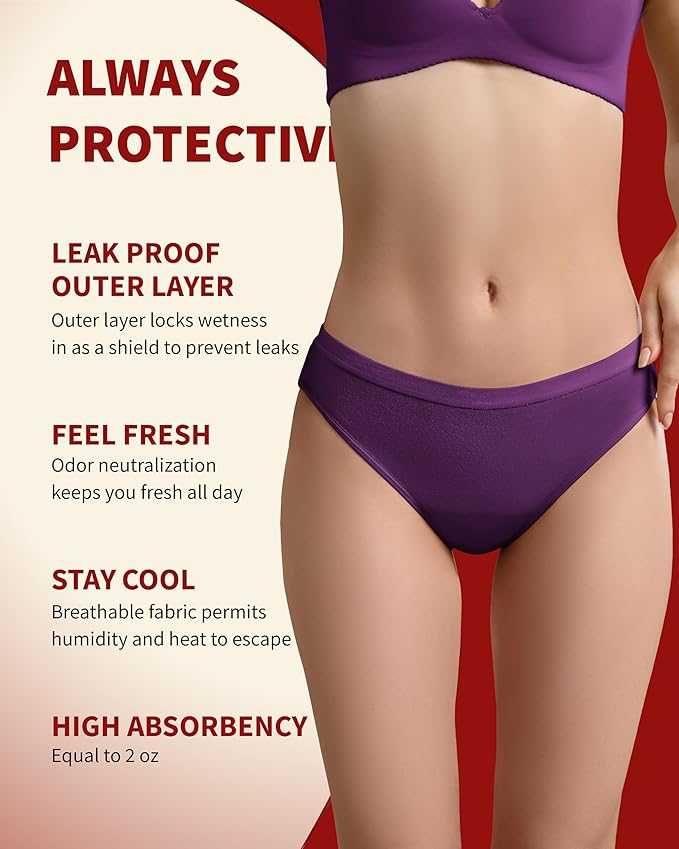 Washable Incontinence Underwear for Women, 2 oz Ladies Leak Proof Briefs for Postpartum Bladder Control 2 Pack (Black-Berry, 2XL)