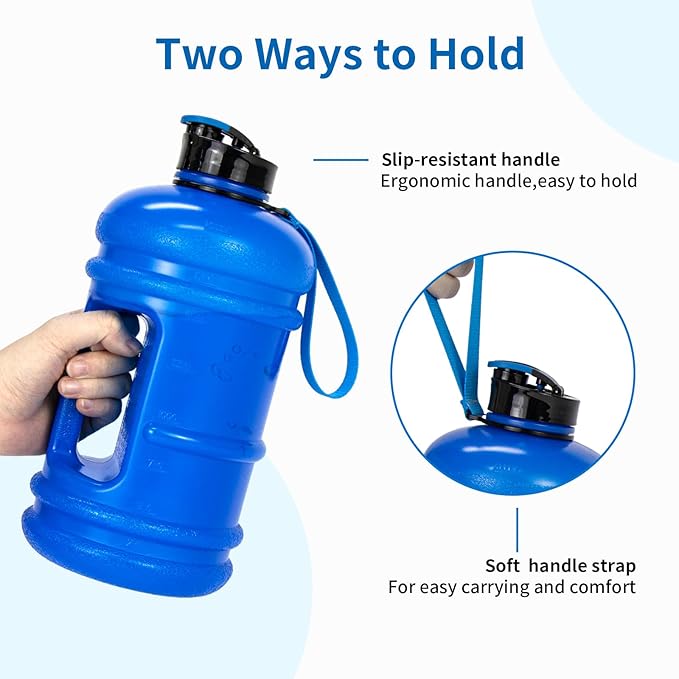 TOOFEEL 2 Liter Water Bottles - Half Gallon BPA Free - Ideal for Gym, Hiking, Running, Cycling - 74 oz Blue Water Bottle