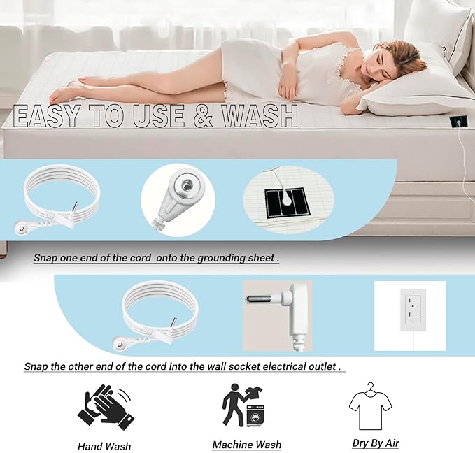 Grounding Sheet Grounding Flat Sheet with 15ft US Grounding Cable 10% Silver Fiber Conductive Grounding Sheets for Earth with Silver Fiber & Organic Cotton Beige
