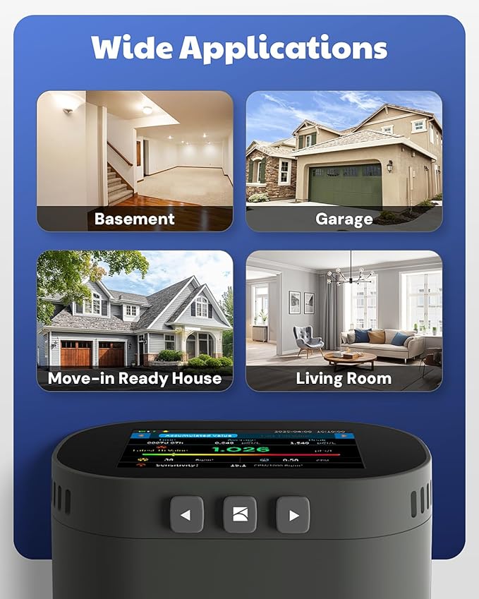 HOUND-3786 Radon Detector for Home, 10-Min Update, 3.5" Large Display, Long-Term Radon Monitoring with Data Charts, PDF Export, Audible & Visual Alarm, pCi/L & Bq/m³ -Black