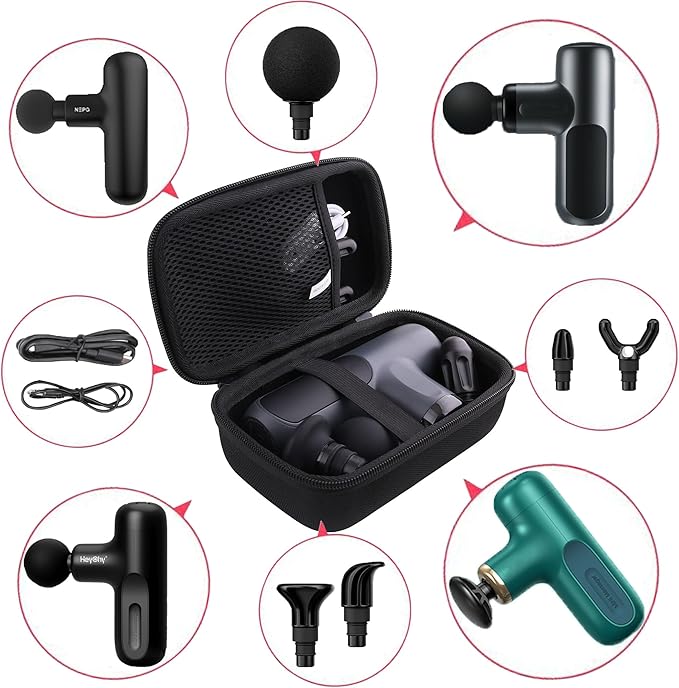 Hard EVA Carrying Storage Case Compatible with NEPQ Portable Hand Held Massager Gun/arboleaf/HEYCHY Mini Massage Gun（Adapt to various types of mini massagers） Protective Travel storage box