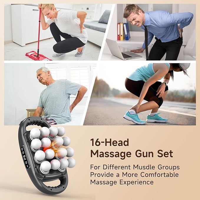16 Head Massage Gun Deep Tissue,Percussion Massager with 9 Modes & 9 Intensities,Back Massager for Pain Relief Deep Tissue,Noise-Free,for Shoulders,Legs,Foot,Neck Massager,Massage Tools (Dark Grey)