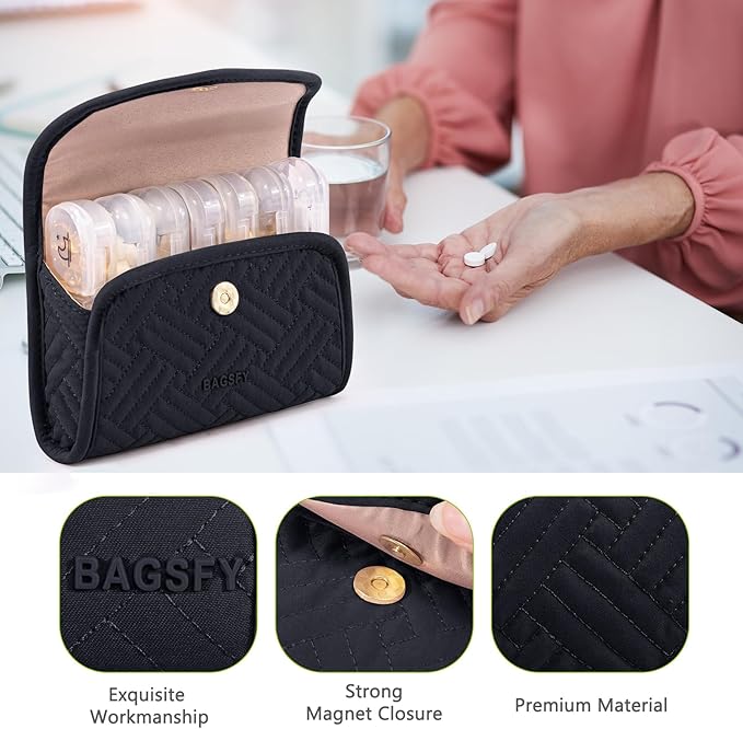 BAGSFY Weekly Pill Organizer 3 Times a Day in a Cute Fabric Pill Case, Medicine Pill Organizer, Pill Box, Portable Travel Pill Case, Pill Container for Medication, Vitamins, Fish Oils, Supplements