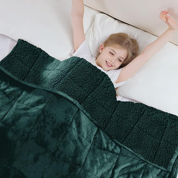 Aemicion Weighted Blanket for Adults Kids(10lbs,48"x72",Green on Both Sides) Sherpa Fleece Heavy Blanket for Sleeping Perfect for 80-110lbs, Machine Washable