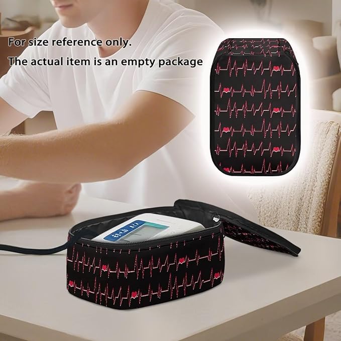 Heartbeat Print Blood Pressure Monitor Case with Mesh Pockets Portable Travel Storage Case for Blood Pressure Monitor and Accessories