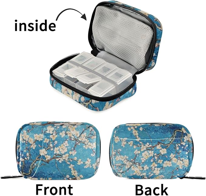 Travel Pill Case Almond Blossom Weekly Small Pill Box 7 Day Pill Box Pill Organizer Bag