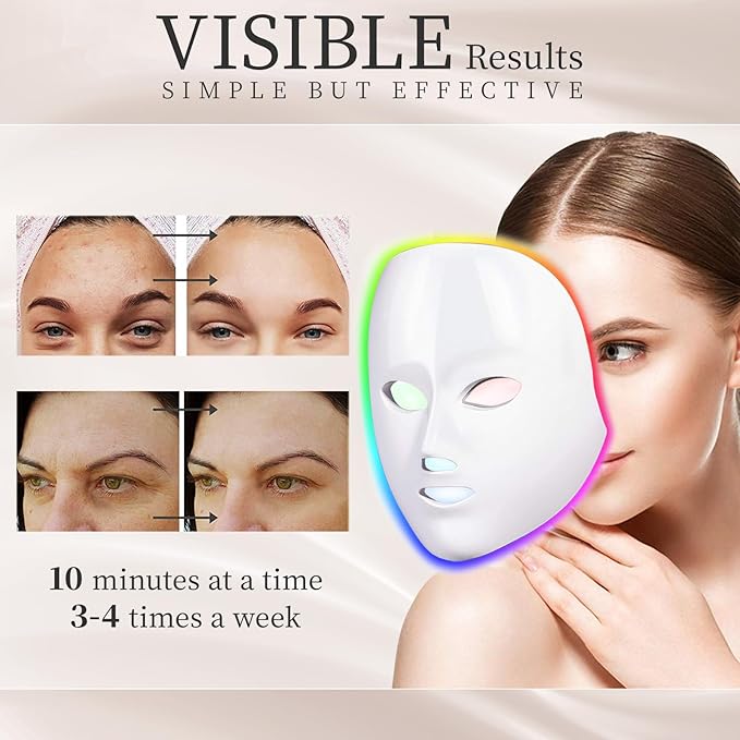 LED Face Mask Light Therapy, Red Light Therapy Mask with 7 Colors, 850nm Infrared & Red Light Therapy for Face, Portable Anti-Aging Skin Rejuvenation Tool with Timer for Home Use