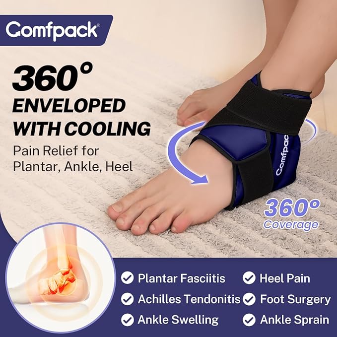 Ankle Ice Pack Wrap for Swelling, Heel Ice Pack for Pain Relief, Hot Cold Therapy Cold Pack for Plantar Fasciitis, Achilles Tendonitis, Ankle Sprain, Foot Pain, Navy