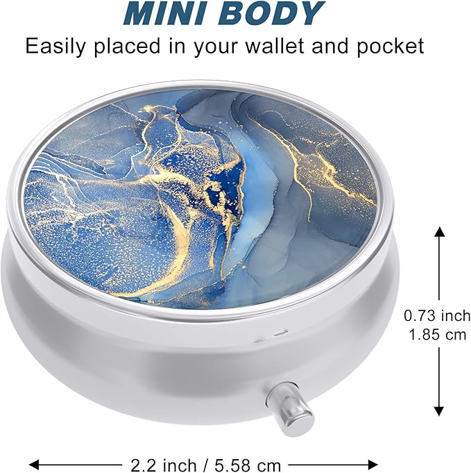Pill Case, Cute Travel Pill Box for Purse, Moisture Proof Small Medicine Holder, Portable Pocket Medicine Organizer Dispenser to Hold Vitamins, Cod Liver Oil, Supplements, Dark Blue Marble