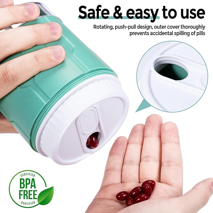 Betife Extra Large Supplement Organizer,Weekly Pill Organizer Bottle, Daily Pill Dispenser with 7 Large Compartments, Organizer to Hold 7 Day Vitamin Medication,21 Labels and a Cleaning Brush(Cyan)