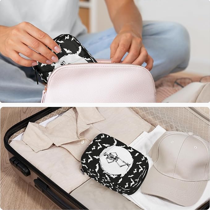 Skull Bat Animal Pill Case Travel Pill Organizer Weekly 7 Day Portable with Zipper Medicine Box Pill Case for Vitamins, Birth Control,Fish Oils,Medication, Supplements